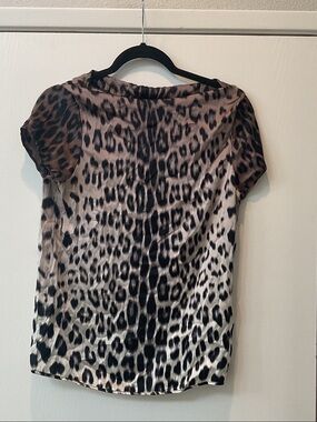 Guess by Marciano Leopard-Print Satin Short Sleeve Top - Brown & Black